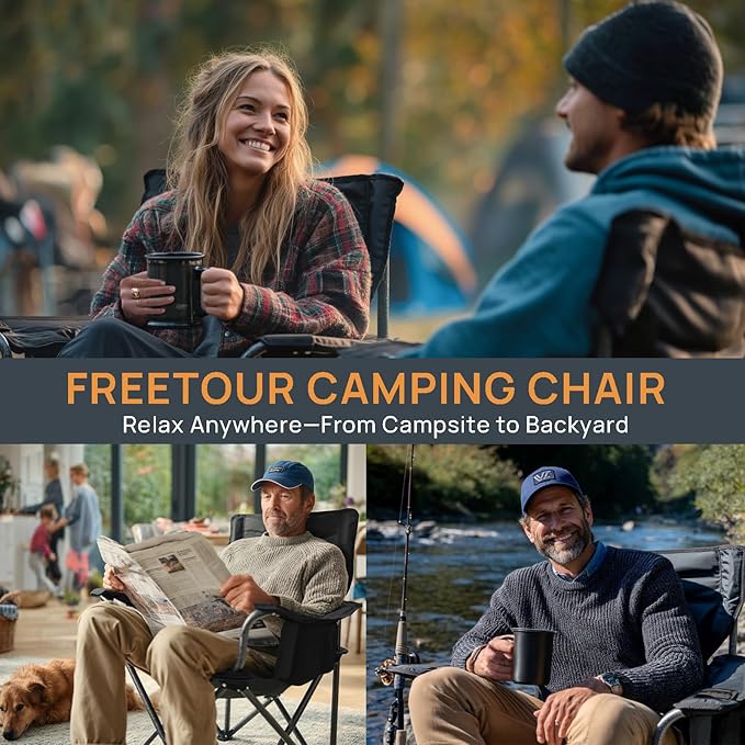 2 Pack Camping Chair Folding Heavy Duty with Cup Holder & Cooler Bag, Oversized Portable Lawn Chair for Adults, Tall and Lightweight, 300 lbs Capacity, for Beach, Fishing, Sports, Travel