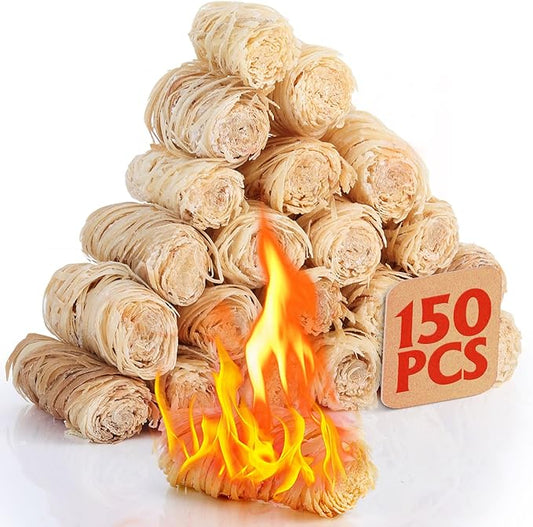 150Pcs Fire Starter - Natural Fire Starters for Campfires,Fireplace, Pellet Stove & Wood, Fire Pit, Smoker, BBQ, Chimney, Pizza Oven - Fire Starters for Grill, Charcoal Starter