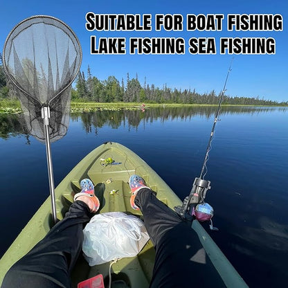 Heavy Duty Extra Large Rubber Fishing Net - Aluminum Telescoping Handle (67-100in), 20in Net Opening for Saltwater Fishing