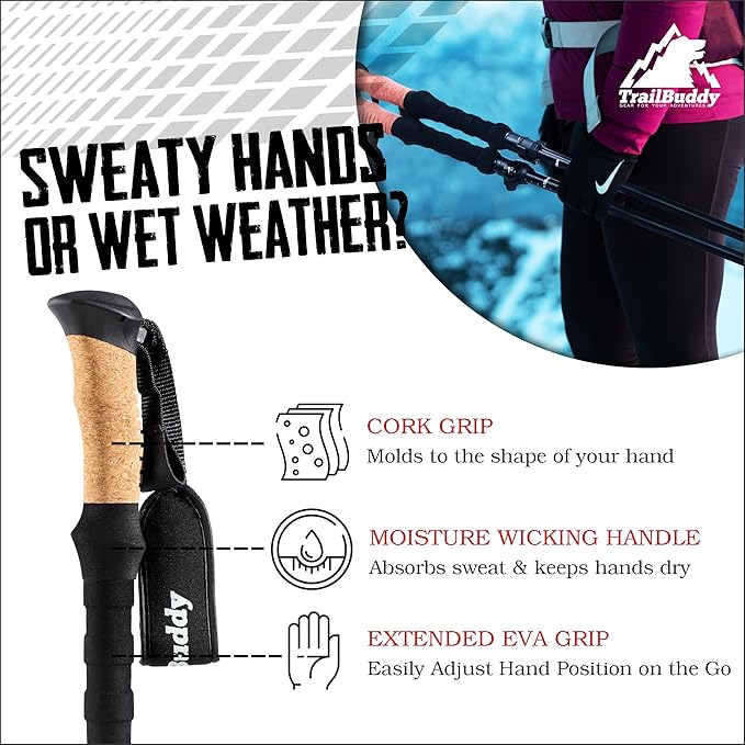 TrailBuddy Foldable Trekking Poles – Ultralight 7075 Aluminum, EVA & Cork Grip Collapsible Hiking Poles – Lightweight Adjustable Walking Sticks for Men, Women, Seniors & Travel