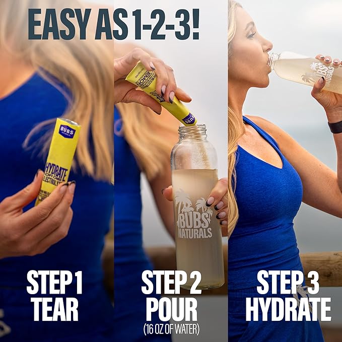 BUBS Naturals - Hydrate or Die Electrolytes Powder Packets for Fast Absorption | Premium 2000mg Electrolyte Powder | for Sports, Recovery & Well-Being (Natural Lemon Flavor, 20 Sticks)