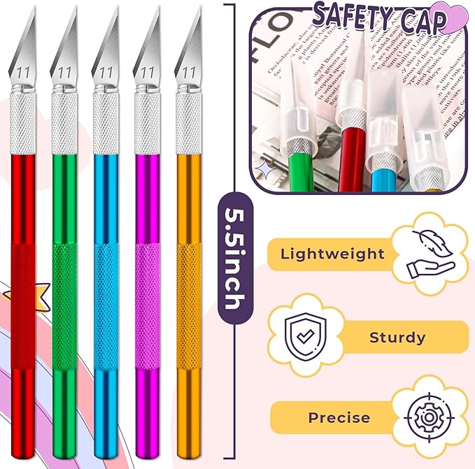 DIYSELF 50-Piece Exacto Knife, Aluminum Alloy Handle, Precision Craft Hobby Knife Set for Student, Artist, Carbon Steel Blade, Set for Crafting, Leather, Wallpaper, Collage (Red)