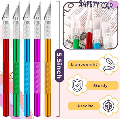 DIYSELF 50-Piece Exacto Knife, Aluminum Alloy Handle, Precision Craft Hobby Knife Set for Student, Artist, Carbon Steel Blade, Set for Crafting, Leather, Wallpaper, Collage (Red)