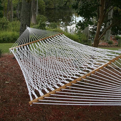Original Pawleys Island Large White DuraCord Rope Hammock – 13 ft. x 55 in., 2-Person, 450 lb Capacity, Oak Spreader Bar, Zinc-Plated Hardware, Handcrafted in The USA