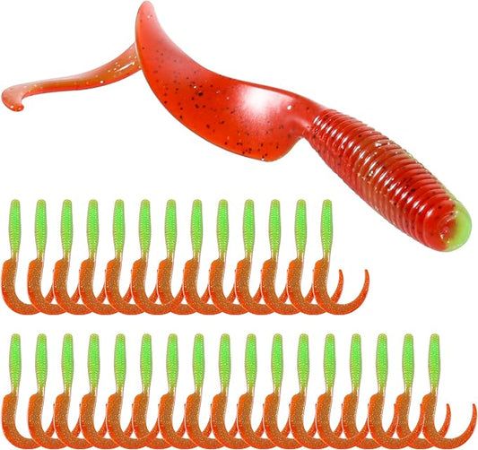 Curly Style Tail Worms Fishing Lures – Realistic Wavy Tail Soft Bait Grub Swimbaits for Saltwater & Freshwater Fishing, Available in 4 Inch & 6 Inch, Perfect for Bass, Trout, Crappie, & More