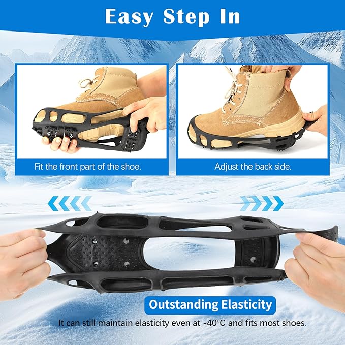 Ice Snow Traction Cleats Crampons, 28 Teeth Snow Spikes for Shoes and Boots, Rubber Anti Slip Ice Snow Grippers, Ice Cleats for Walking On Snow and Ice, Hiking, Climbing