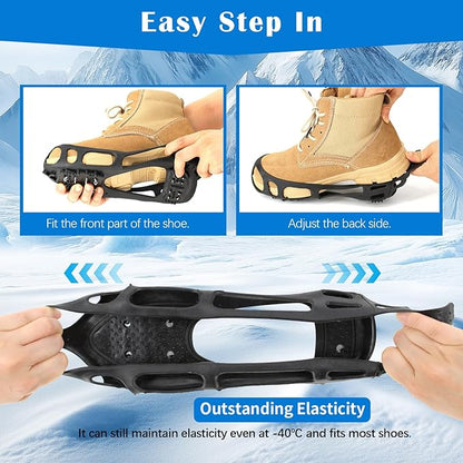 Ice Snow Traction Cleats Crampons, 28 Teeth Snow Spikes for Shoes and Boots, Rubber Anti Slip Ice Snow Grippers, Ice Cleats for Walking On Snow and Ice, Hiking, Climbing