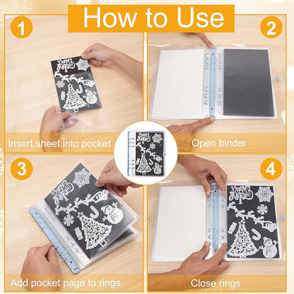 Skyrealm 40 Pcs Stamp & Die Storage Set (20 Bags + 20 Magnetic Sheets), Plus 8 Christmas Cutting Dies for DIY Card Making and Scrapbooking