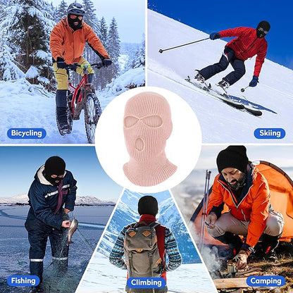 Pukavt 2 Pack 3 Hole Winter Knitted Mask, Full Face Cover Ski Mask Warm Balaclava for Skiing, Motorcycle, Snowboard