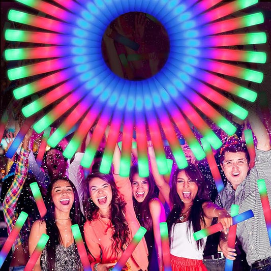 70 PCS LED Foam Glow Sticks Bulk, Glow in the Dark Party Supplies with 3 Modes Colorful Flashing, Foam Light Up Sticks for Wedding,Birthday,Neon Party,Carnival,Concert,New Year