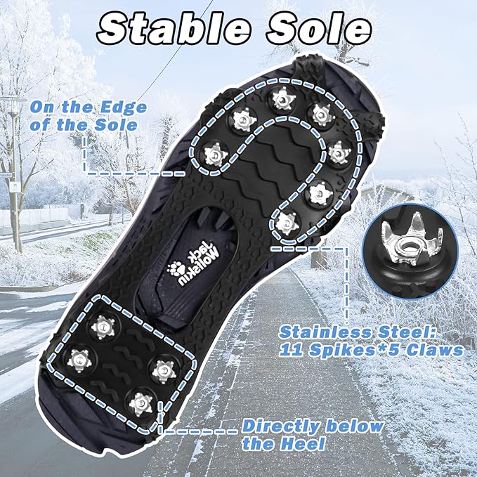 Lechin Crampons - Ice Cleats - Anti Slip Winter Ice Grippers Traction Cleats - 11 Stainless Steel Spikes