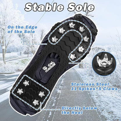 Lechin Crampons - Ice Cleats - Anti Slip Winter Ice Grippers Traction Cleats - 11 Stainless Steel Spikes