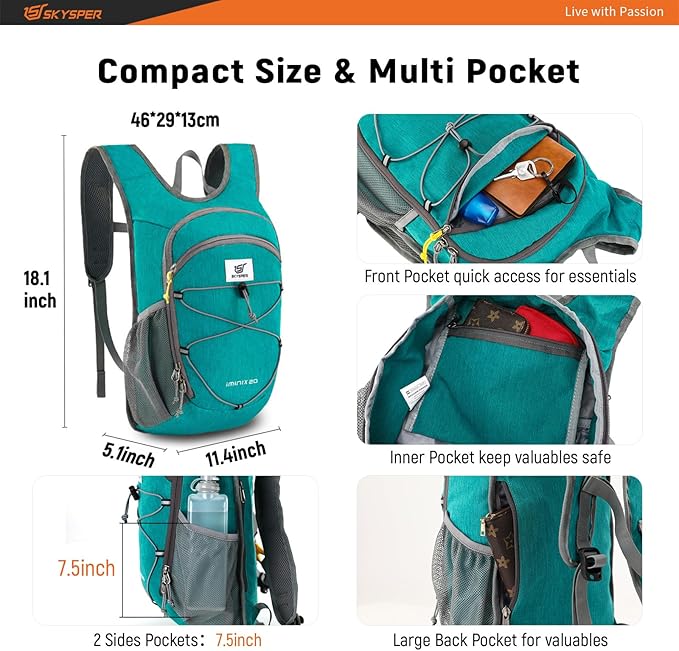 SKYSPER 15L/20L Foldable Hiking Backpack Lightweight Packable Travel Daypack with Chest Strap Small Folding Pack for Walking