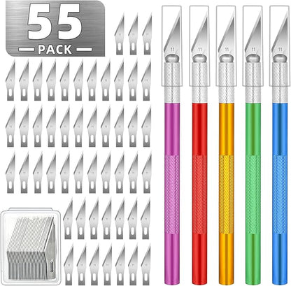 55 Pack Exacto Knife, Hobby Knife Set with 5 Craft Knives and 50 Precision Knife Blades(#11) for Art,Scrapbooking,Carving, DIY, Cutting, Stenciling by EGYPAMID