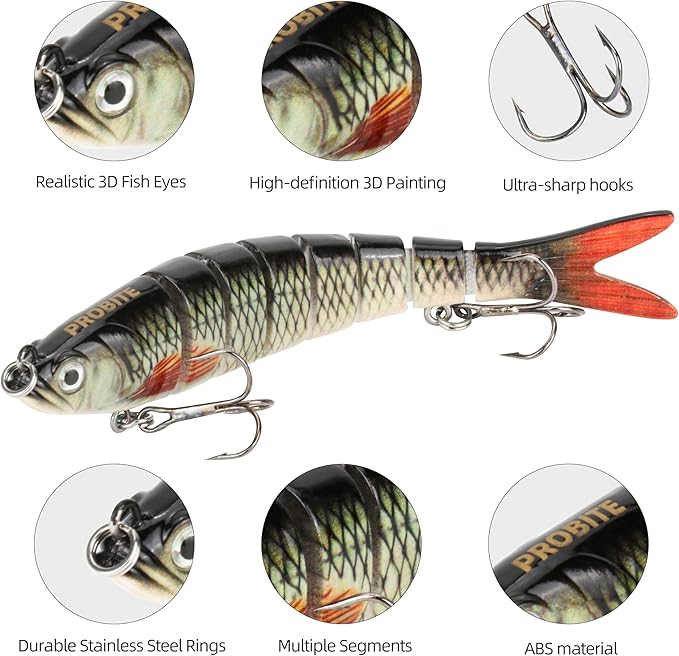 5PCS Lifelike Fishing Lures – Multi-Jointed Swimbait for Bass, Trout, Crappie, Walleye, Pike, Realistic Action with 3D Fish Eyes and Sharp Hooks, Perfect for Fishing Kits in Saltwater & Freshwater