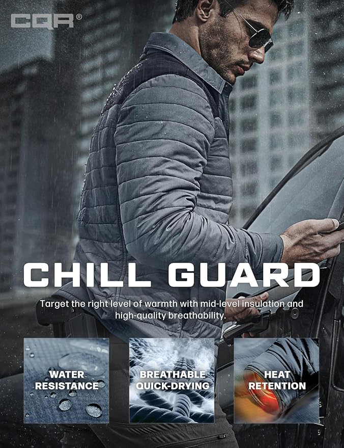 CQR Men's Lightweight Insulated Jacket, Windproof Packable Water Resistant Warm Active Coat for Hiking Work Outdoor Tactical