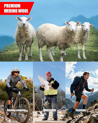 3 Pairs Men's Merino Wool Socks - Thermal Winter and Hiking Socks with Cushioned Support for Everyday Comfort