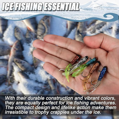 Crappie Lures Tube Lures Jigs Heads Worms Swimbaits Kit, 165, 124, 50 Pcs Pre-Rigged Crappie Jigs Tube Hooks Soft Plastic Grub Worms Baits for Bass Trout Freshwater Saltwater Fishing