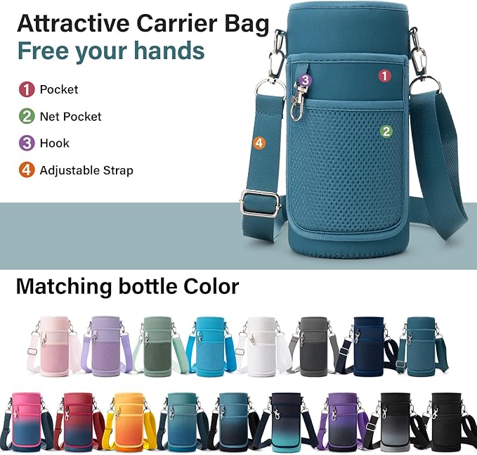 Insulated Water Bottle | Thickened Stainless Steel Vacuum Metal | Portable Sports Water Jug for Gym and Hiking with Straw, Carrier Bag, Handle Strap | BPA-Free 32 oz