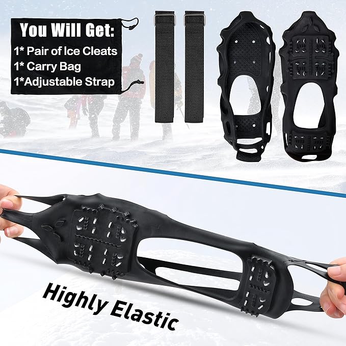 Ice Cleats Snow Traction Cleats Crampon for Walking on Snow and Ice Non-Slip Overshoe Rubber Anti Slip Crampons Slip-on Stretch Footwear