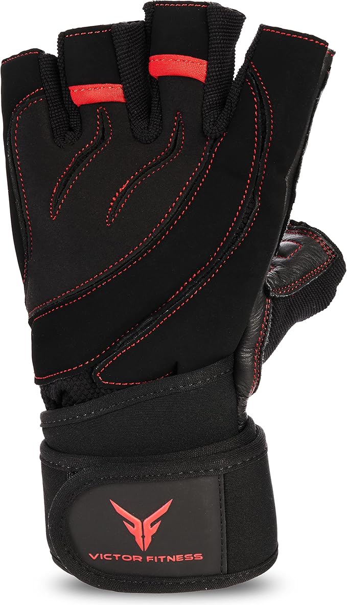Series-2 Fingerless Leather Men's Weightlifting Gloves with Full Palm Protection and Velcro Wrist Strap Support