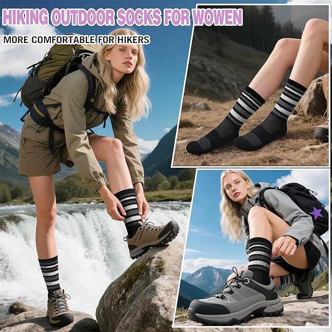 EBMORE 5 Pairs Womens Merino Wool Hiking Socks Thermal Warm Winter Boot Crew Cushion Work Gift Socks