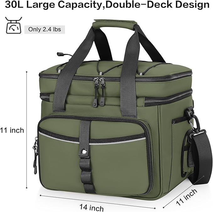 30L Large Fishing Tackle Bag, Waterproof Tackle Box Bag for Saltwater & Freshwater Fishing, Gear and Equipment Storage, Padded Shoulder Strap, Gift for Men, Green