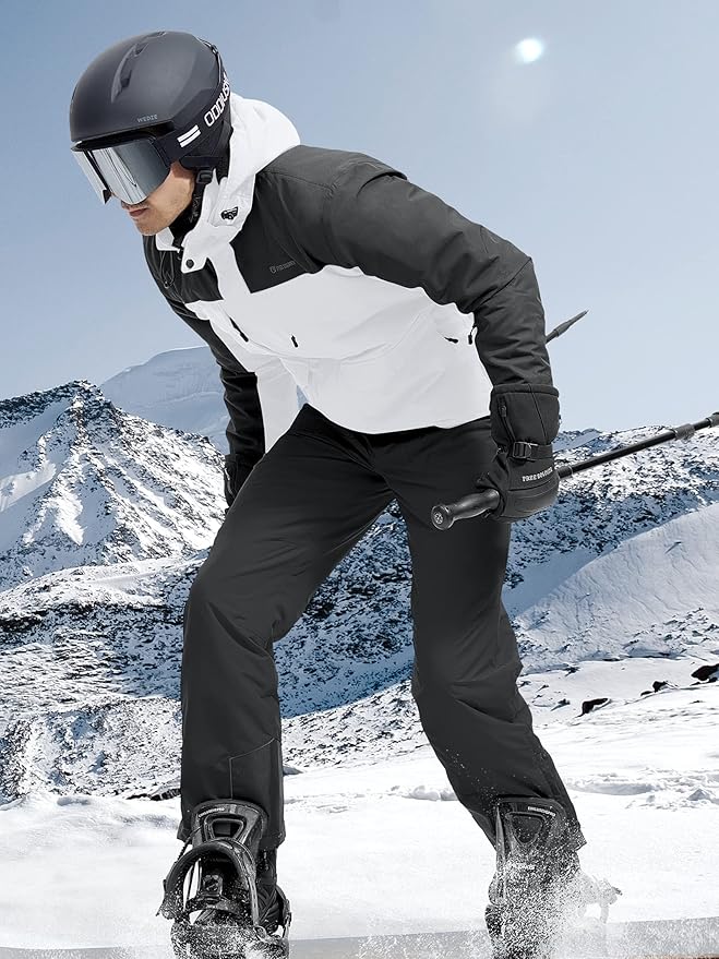 FREE SOLDIER Men's Waterproof Ski Jacket Fleece Lined Warm Winter Snow Coat with Hood Fully Taped Seams