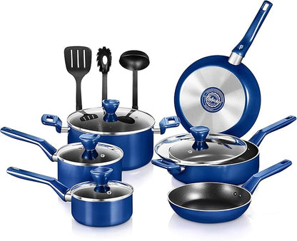 NutriChef Kitchenware Pots & Pans - Stylish Kitchen Cookware Set, Non-Stick 13-Piece Set, Blue, NCCWA13BU.5