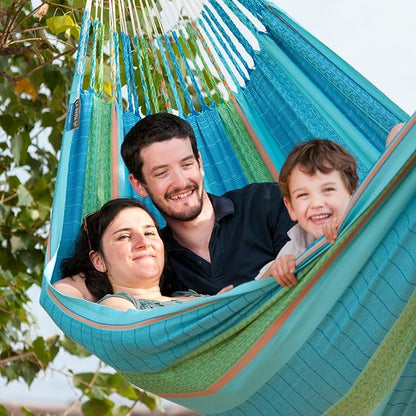 LA SIESTA Flora Classic Cotton Hammock with TreeMount & Straps - Extra Large Patio Hammock, Indoor/Outdoor, 2 Person - King, Curacao