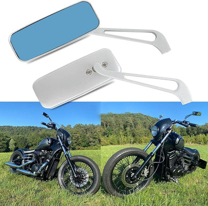 Devilmotor Black Rectangle Motorcycle Bobber Mirrors for Cruiser Chopper with Smoke Blue 8mm-10mm (Silver)
