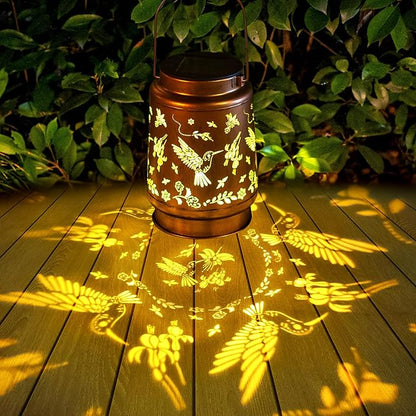 2 Pack Hummingbird Solar Lanterns Outdoor Waterproof Hanging Solar Lights Hummingbird Gifts for Women Men Mom Metal Decorative LED Lanterns Outside for Yard,Patio,Lawn,Tabletop,Pathway,Garden Decor