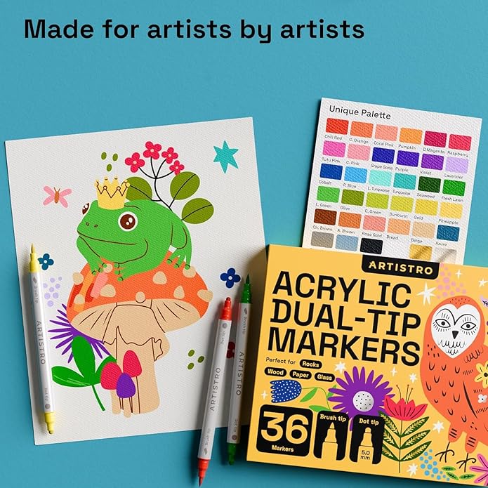 ARTISTRO Rock Acrylic Paint Markers - Rock Painting Kit for Arts & Crafts - Dual Tip Acrylic Paint Pens