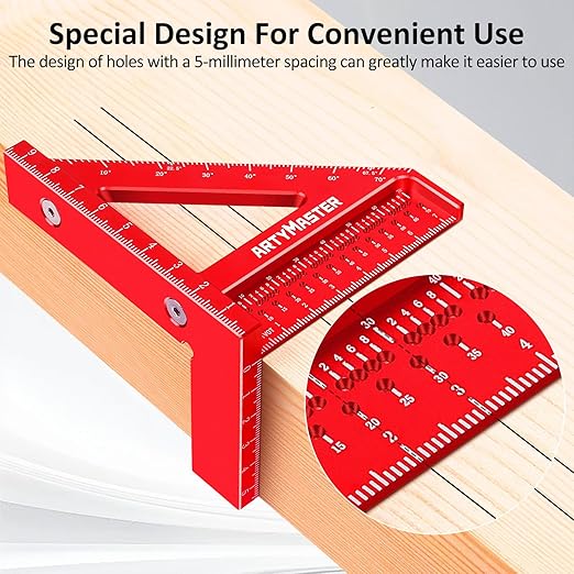Mini 3D Multi-Angle Measuring Square Ruler, WT102C High Precision Hole Scribing Woodworking Tools, 0-90° Aluminum Alloy Carpenter Square Metric Wood Working Tools