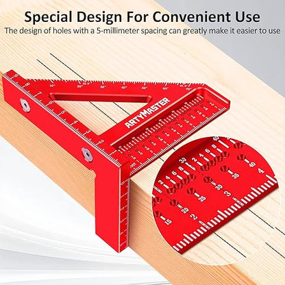 Mini 3D Multi-Angle Measuring Square Ruler, WT102C High Precision Hole Scribing Woodworking Tools, 0-90° Aluminum Alloy Carpenter Square Metric Wood Working Tools