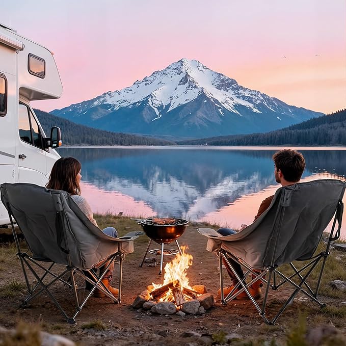 Oversized Heated Camping Chair Fully Thick Padded Camping Chair for Adults 3 Levels Adjustable Portable Heated Camp Chair for Outdoor Use (Battery Not Included)