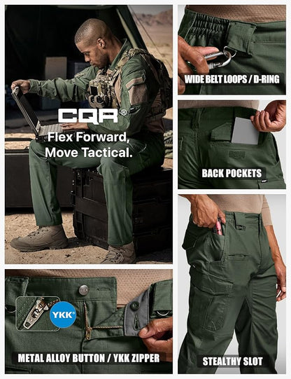 CQR Men's Flex Stretch Tactical Pants, Water Resistant Ripstop Cargo Pants, Lightweight EDC Outdoor Work Hiking Pants