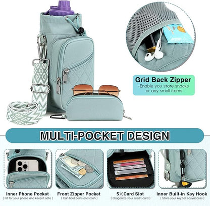 Water Bottle Carrier Bag with Strap, Water Bottle Holder Crossbody Bags for Women Men for Walking, Hiking,Cycling