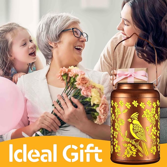 Cardinal Solar Lanterns Outdoor Waterproof Garden Decor Birthday Gifts for Women Mom Grandma Hanging Lights Metal Decoration Outside for Yard, Patio,Backyard,Porch(Red Bird)