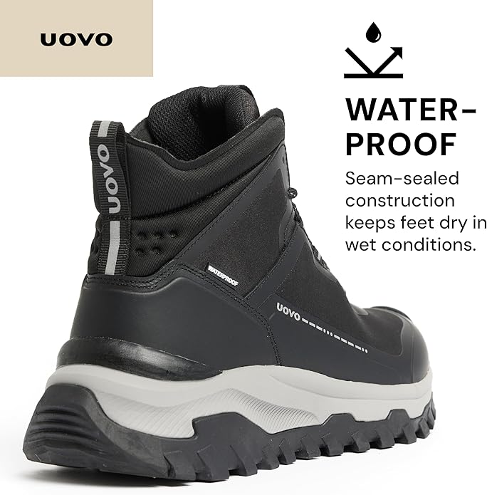 UOVO Men's Waterproof Hiking Boots – All-Season Non-Slip Outdoor Work & Trail Footwear