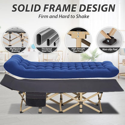Folding Camping Cot for Sleeping, Portable Cots for Adults, Heavy Duty Cot Bed 550LBS(Max Load), Extra Wider Cots with Large Pocket for Outdoor, Office, Beach