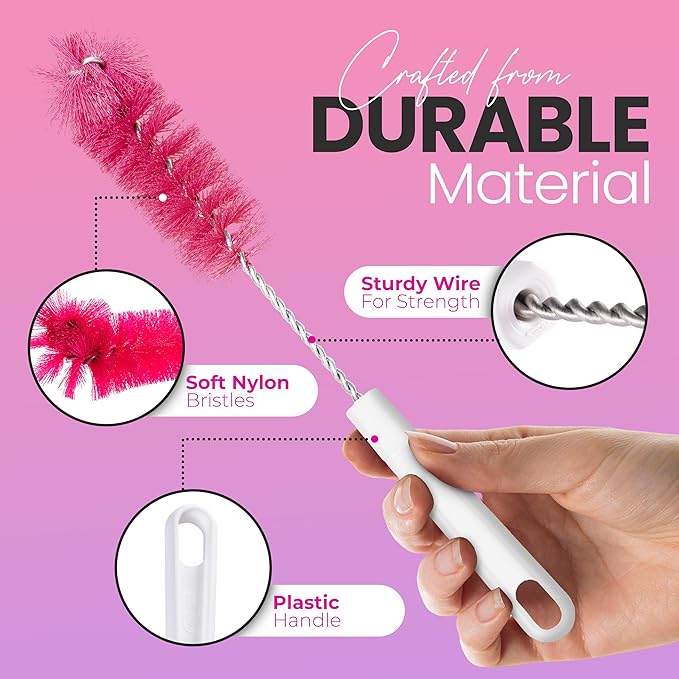 Fuller Brush Bottle Brush – Cleans Narrow Mouth Water Bottles, Travel Mugs, Sports Tumblers, Hydration Flasks, Gym Jugs - Pink