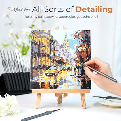 Nicpro Miniature Paint Brushes Dry Brush - 20PCS Model Paint Brush Set with Nylon Case for Acrylic, Oil, Watercolor, Detail Paint Brush Drybrush for Model, Miniature Painting, Paint by Numbers, Craft