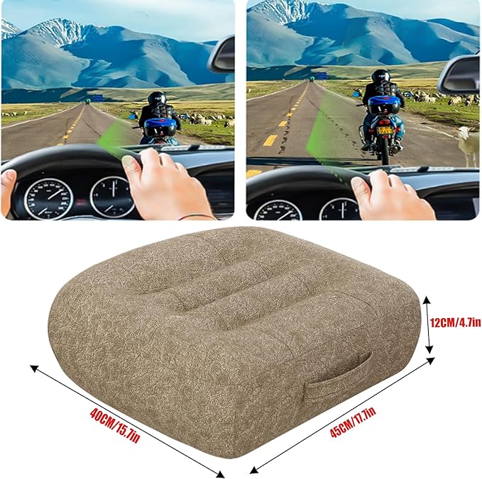 adult car seat booster for height/drivers seat booster cushion for adults-Increase The Field of View by 12cm/4.7in,Plush shell, breathable,with handle,easy to carry,for Cars,Office,Home（Light Brown）