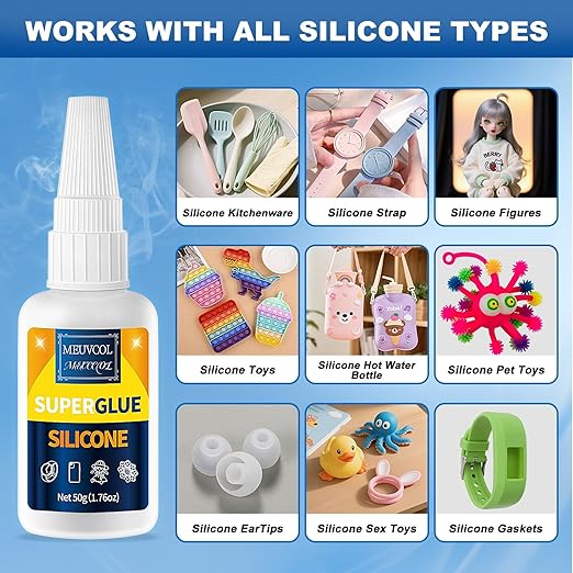 Silicone Glue 100g - Fast-Bonding & Waterproof Silicone Adhesive for Silicon Rubber, Model, Toys, TPU, TPR, TPE - Clear Liquid Silicone Adhesive for Crafts, 6 Applicator Nozzles