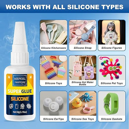 Silicone Glue 100g - Fast-Bonding & Waterproof Silicone Adhesive for Silicon Rubber, Model, Toys, TPU, TPR, TPE - Clear Liquid Silicone Adhesive for Crafts, 6 Applicator Nozzles