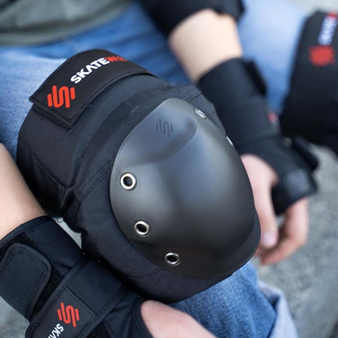 SKATEWIZ Skating Protective Gear Adult Knee Pads, Elbow Pads and Wrist Guards for Adults [6pc] - Shield - Roller Skates, Inline, Skateboard - Designed in Germany