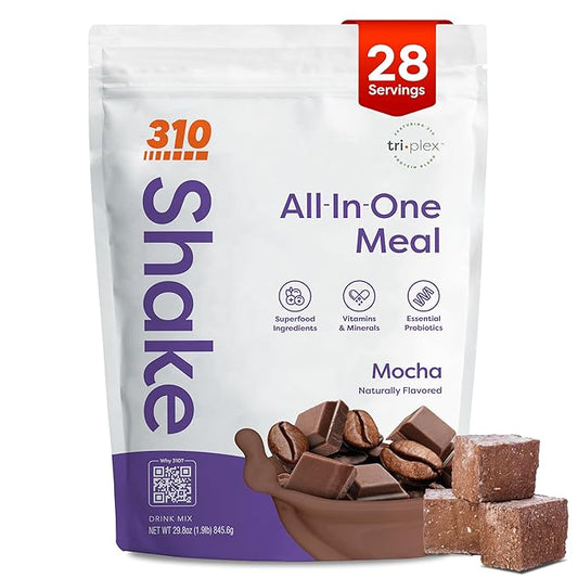 310 Nutrition All-In-One Meal Replacement Shake Powder - Plant-Based Protein Smoothie Blend w/High Fiber, Probiotics & Adaptogens - Low Carb, Vegan, Keto & Paleo Friendly - Mocha - 28 Srv