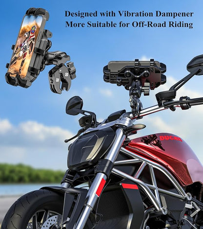 BRCOVAN Motorcycle Phone Mount Holder with Vibration Dampener, Anti-Shake Cellphone Clamp Fit Handlebars 0.5'' to 1.5'' in Diameter for Bike Bicycle Scooter ATV, Adjustable Fit 5.4-6.9'' Smartphones