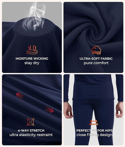 BAMBOO COOL Men's Thermal Underwear with Soft Fleece Lined Base Layer Cold Weather Top Bottom Gift Set